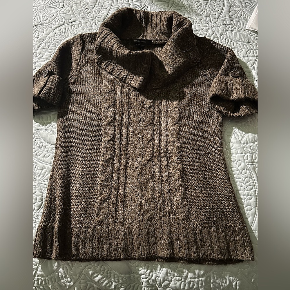 Grey-Brown sweater, size L, heathered, short-sleeve cowl neck